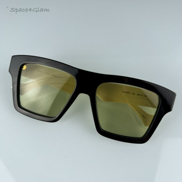 Gucci GG0962S 004 Sunglasses Black White Ivory Green Square Oversized Unisex - Picture 8 of 10